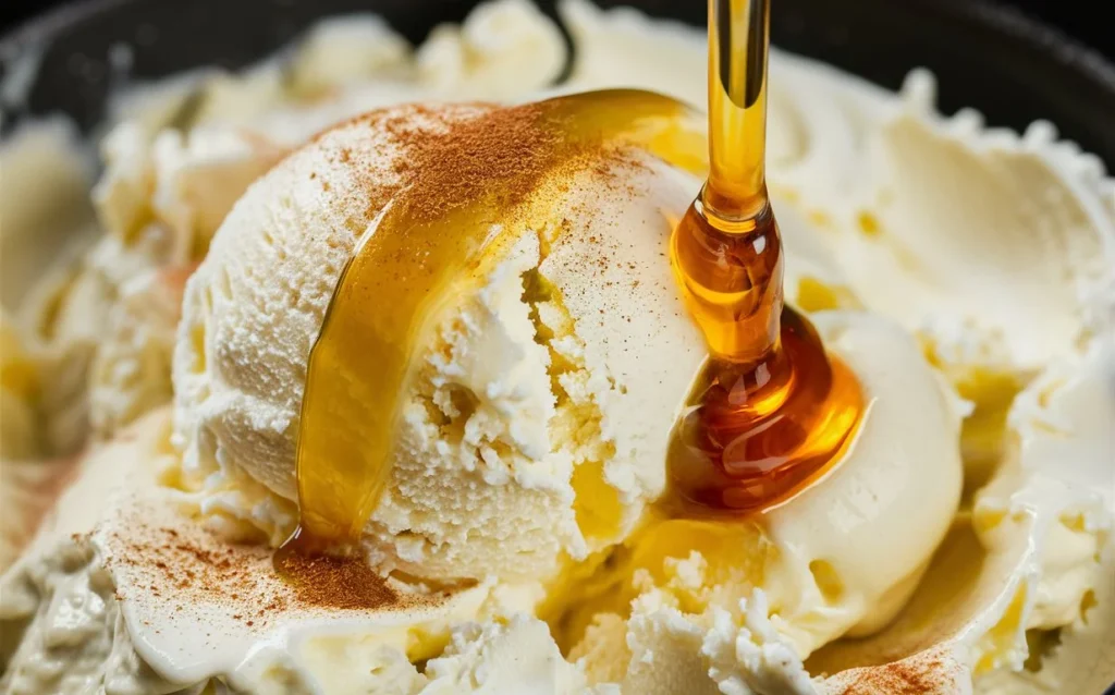 Cottage cheese ice cream with honey and cinnamon.